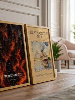 Burn for Me watercolour print framed by window – literary home decor