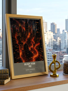 Burn for Me book cover print framed by window – literary home decor
