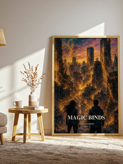 Magic Binds watercolour print in frame leaning in hallway – fantasy wall art