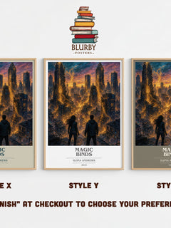 Magic Binds book cover print in frame leaning in hallway – fantasy wall art