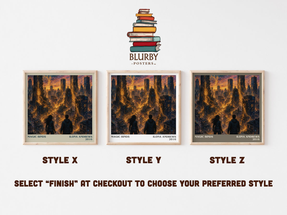 Magic Binds literary print in frame leaning in hallway – fantasy wall art (mockup)