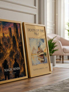 Magic Binds watercolour print framed by window – literary home decor