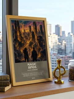Magic Binds bookish print framed by window – literary home decor