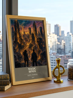Magic Binds book cover print framed by window – literary home decor