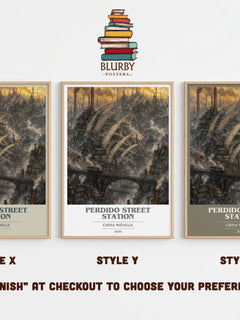 Perdido Street Station book cover print in frame leaning in hallway – fantasy wall art