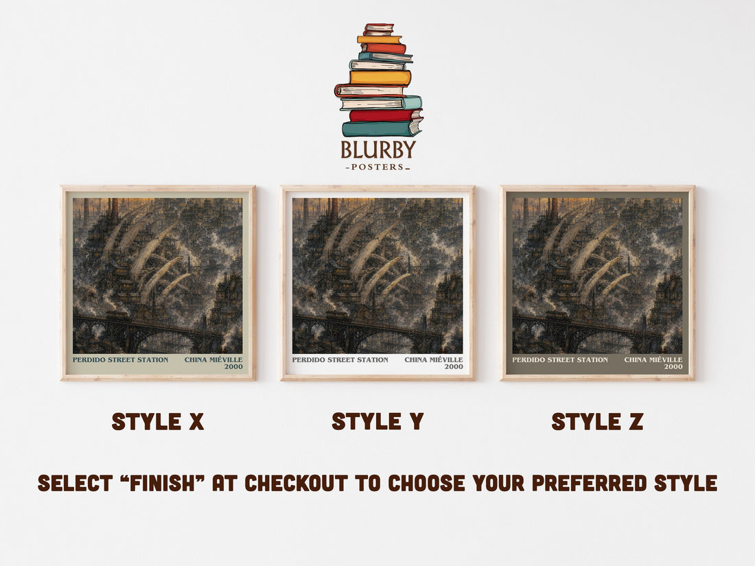 Perdido Street Station literary print in frame leaning in hallway – fantasy wall art (mockup)