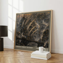 Perdido Street Station Literary Art Print by China Miéville – large square framed print leaning against a wall