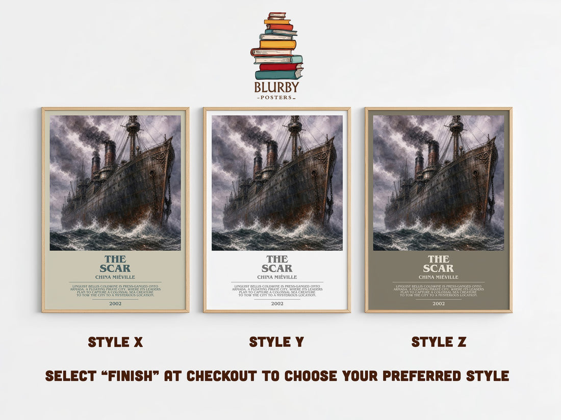 The Scar bookish print in frame leaning in hallway – fantasy wall art (mockup)
