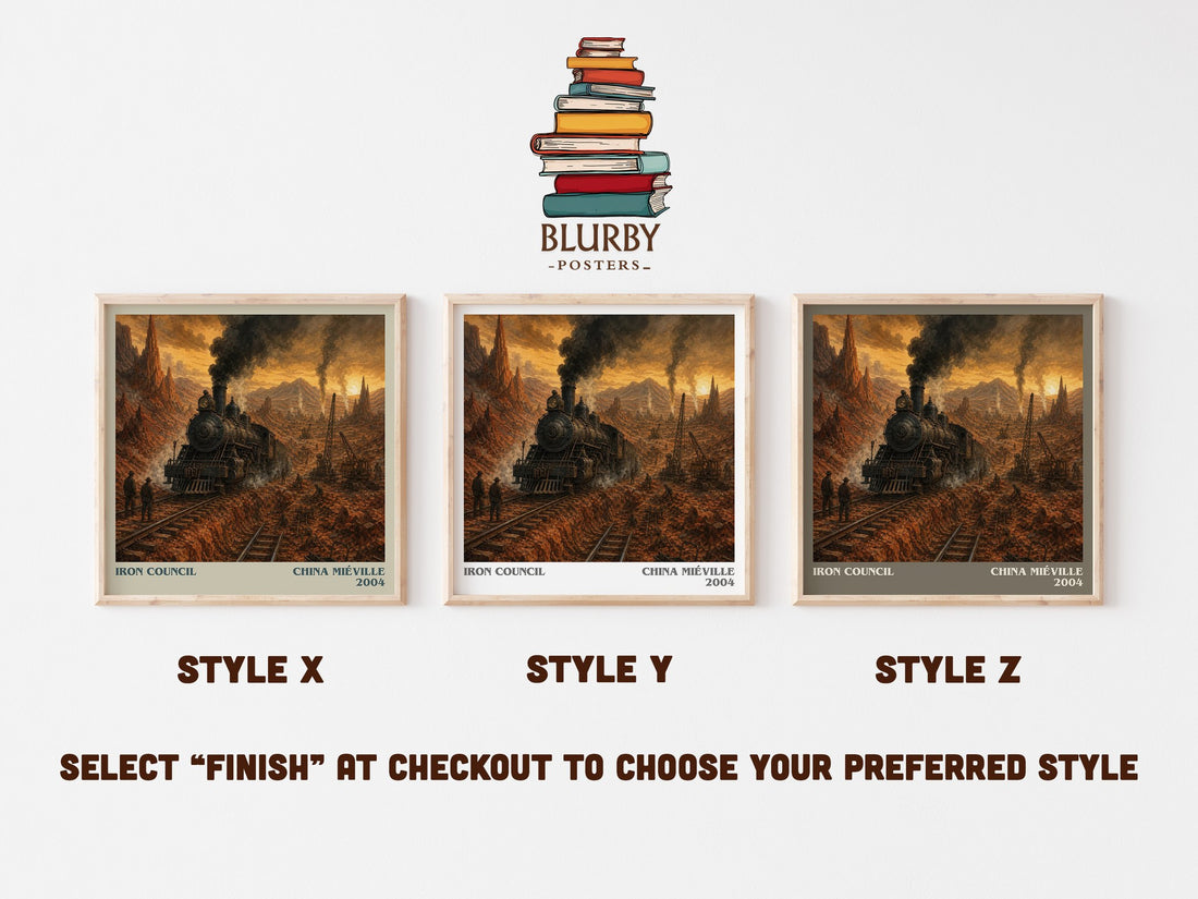 Iron Council literary print in frame leaning in hallway – fantasy wall art (mockup)