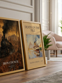 Iron Council watercolour print framed by window – literary home decor