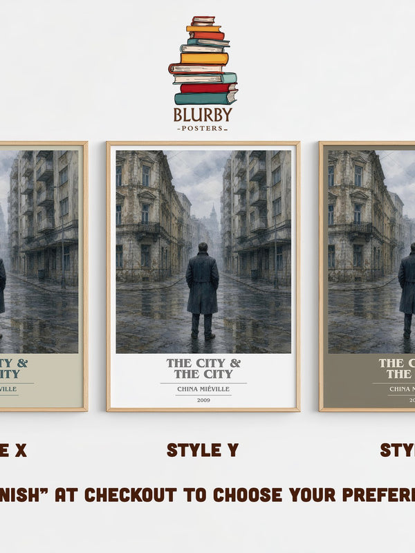 The City & the City book cover print in frame leaning in hallway – mystery wall art