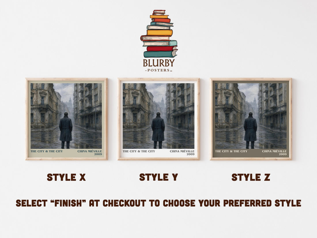 The City & the City literary print in frame leaning in hallway – mystery wall art (mockup)