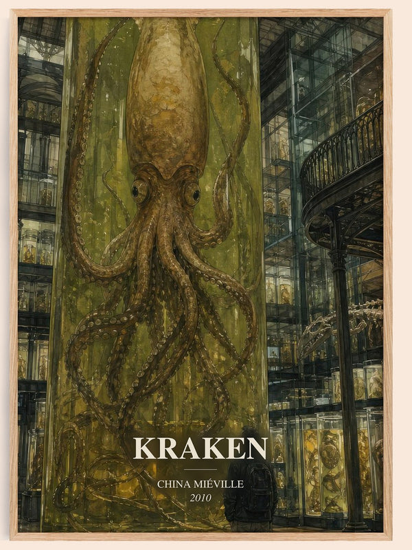 Kraken watercolour book poster by China Miéville – framed literary art print