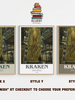 Kraken book cover print in frame leaning in hallway – fantasy wall art