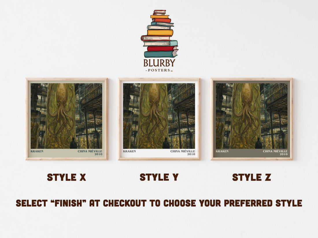 Kraken literary print in frame leaning in hallway – fantasy wall art (mockup)
