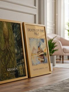 Kraken watercolour print framed by window – literary home decor