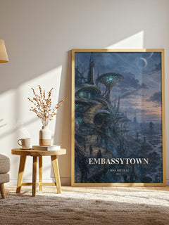 Embassytown watercolour print in frame leaning in hallway – sci fi wall art