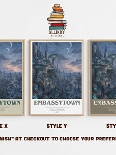 Embassytown book cover print in frame leaning in hallway – sci fi wall art