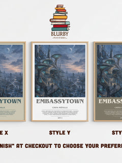 Embassytown bookish print in frame leaning in hallway – sci fi wall art