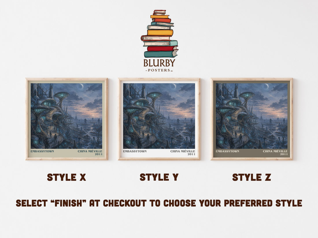 Embassytown literary print in frame leaning in hallway – sci fi wall art (mockup)