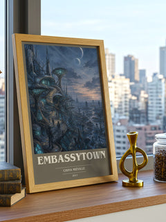 Embassytown book cover print framed by window – literary home decor