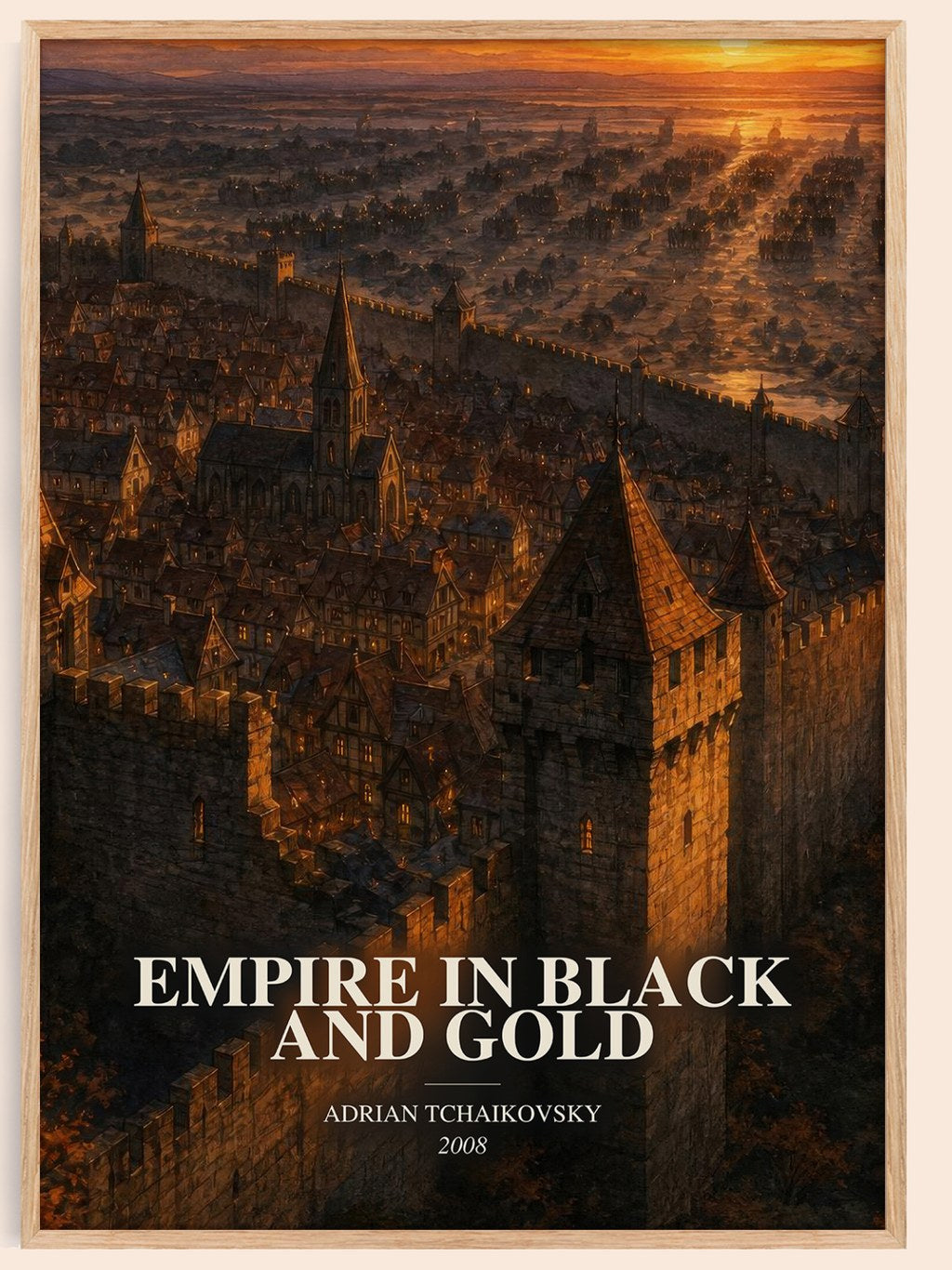 Empire in Black and Gold watercolour book poster by Adrian Tchaikovsky – framed literary art print
