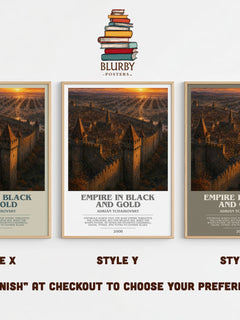 Empire in Black and Gold bookish print in frame leaning in hallway – fantasy wall art