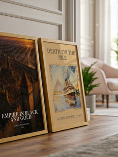 Empire in Black and Gold watercolour print framed by window – literary home decor