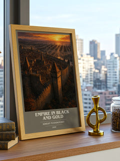 Empire in Black and Gold book cover print framed by window – literary home decor