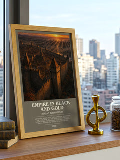 Empire in Black and Gold bookish print framed by window – literary home decor
