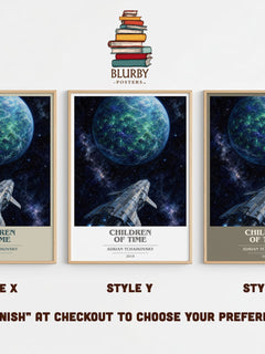 Children of Time book cover print in frame leaning in hallway – sci fi wall art