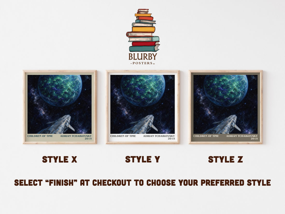 Children of Time literary print in frame leaning in hallway – sci fi wall art (mockup)