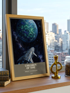 Children of Time book cover print framed by window – literary home decor