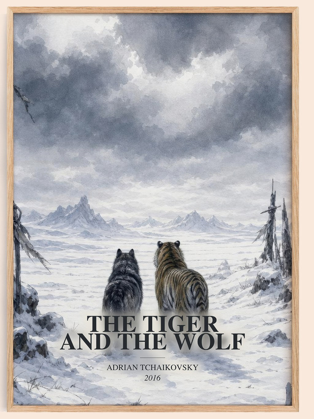 The Tiger and the Wolf watercolour book poster by Adrian Tchaikovsky – framed literary art print