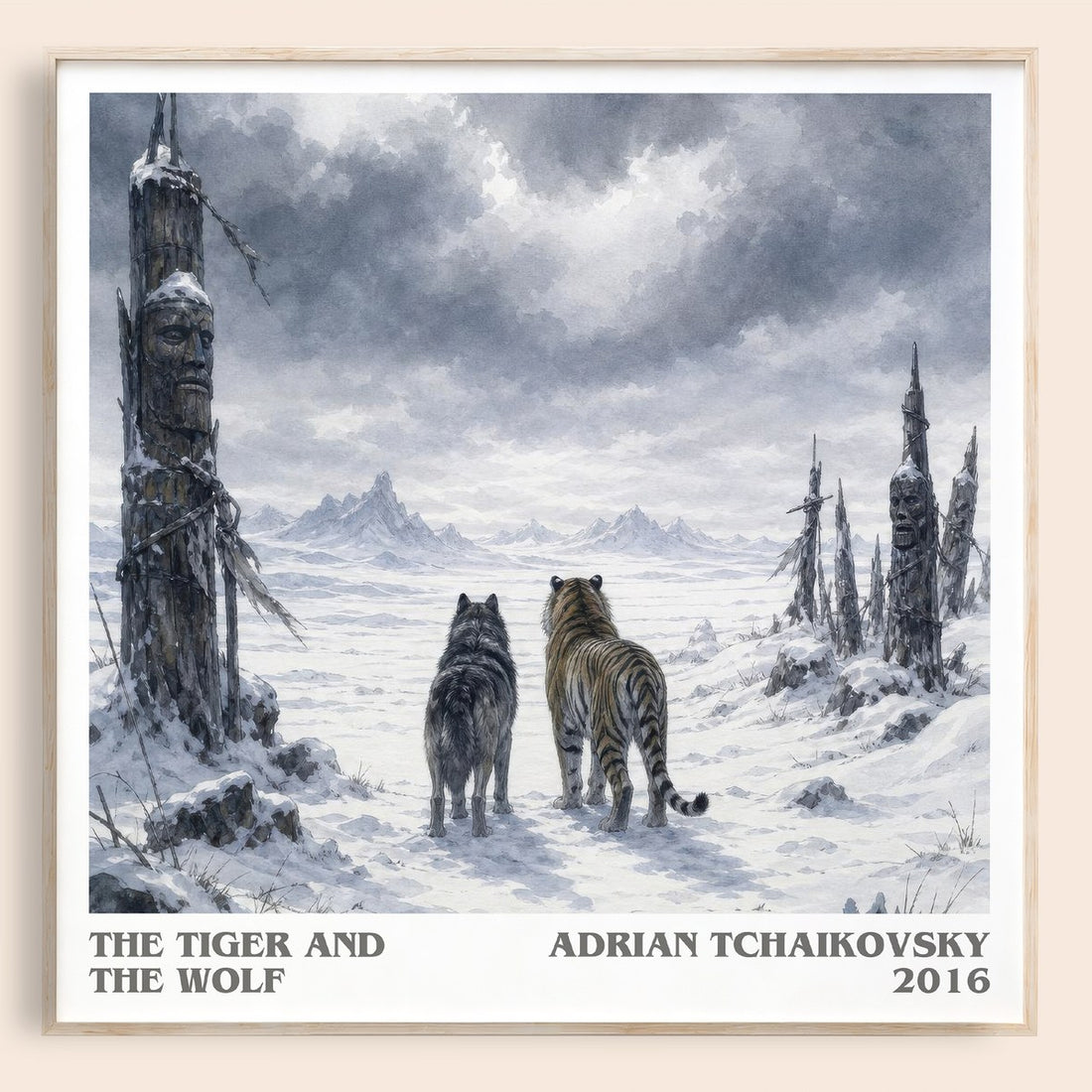 The Tiger and the Wolf literary book poster by Adrian Tchaikovsky – framed literary art print