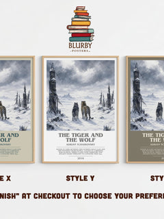 The Tiger and the Wolf Bookish Wall Art by Adrian Tchaikovsky – Style X, Y and Z side by side – choose your finish