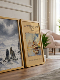 The Tiger and the Wolf watercolour print framed by window – literary home decor