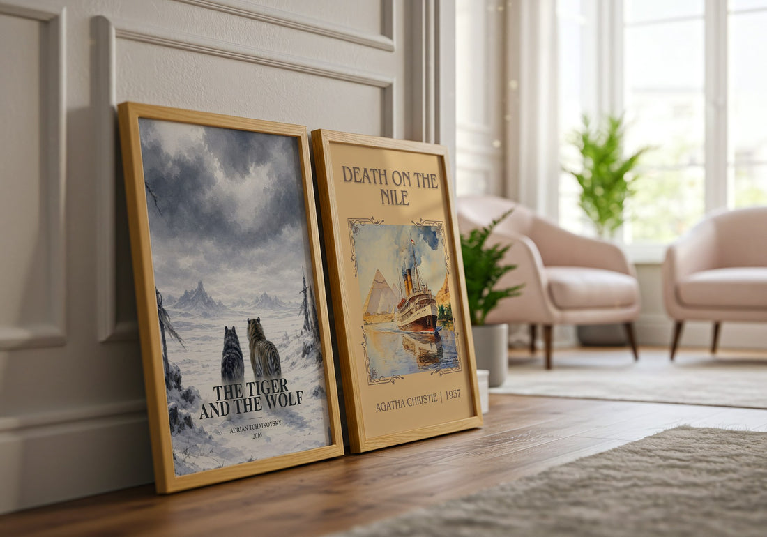 The Tiger and the Wolf watercolour print framed by window – literary home decor