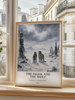 The Tiger and the Wolf book cover poster colour and style options – Adrian Tchaikovsky book art