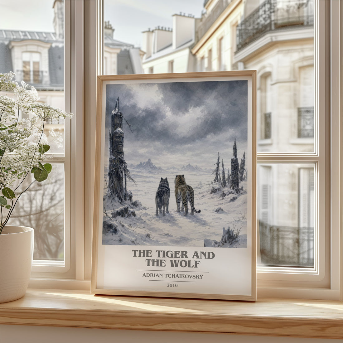 The Tiger and the Wolf book cover poster colour and style options – Adrian Tchaikovsky book art