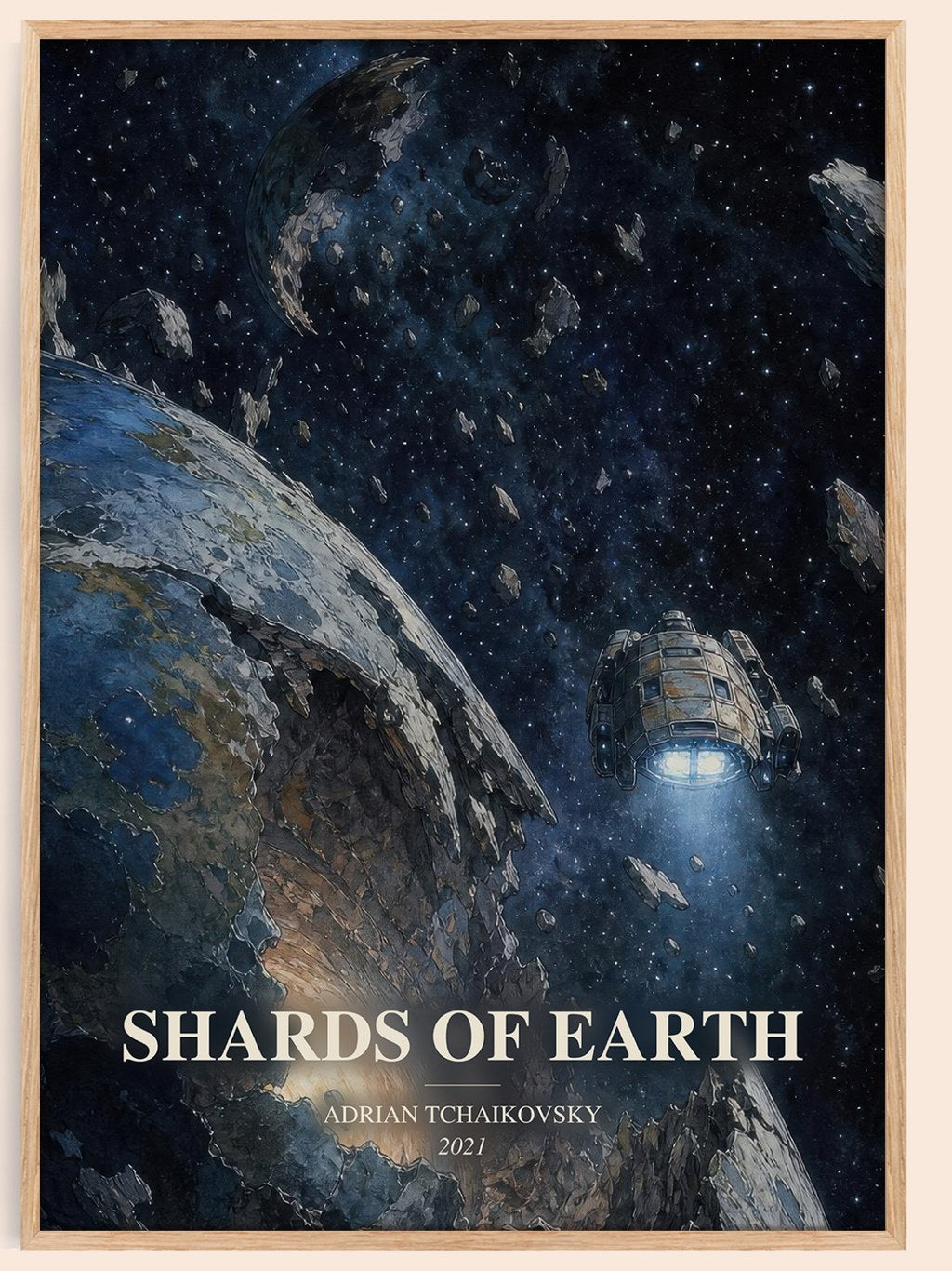 Shards of Earth watercolour book poster by Adrian Tchaikovsky – framed literary art print