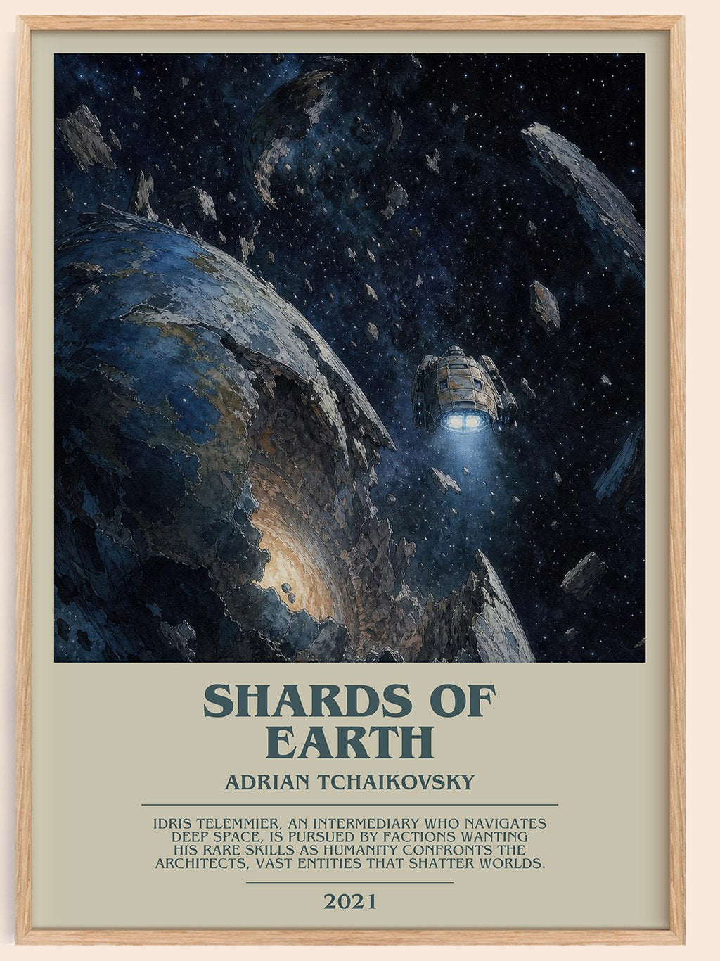 Shards of Earth bookish book poster by Adrian Tchaikovsky – framed literary art print