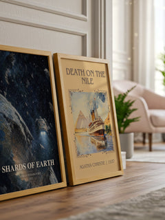 Shards of Earth watercolour print framed by window – literary home decor