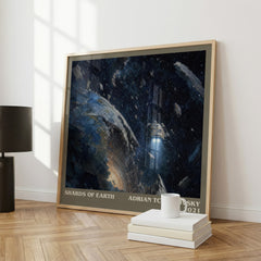 Shards of Earth literary print framed by window – literary home decor