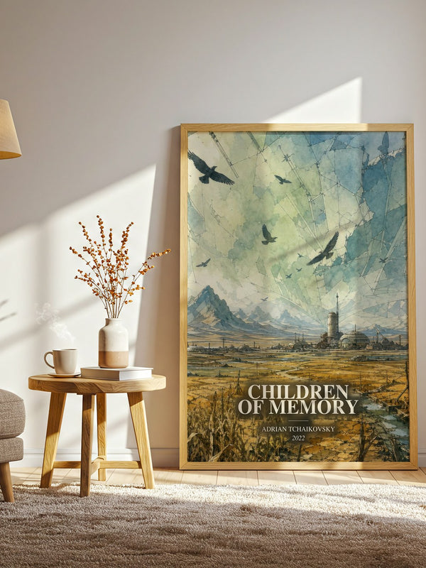 Children of Memory watercolour print in frame leaning in hallway – sci fi wall art