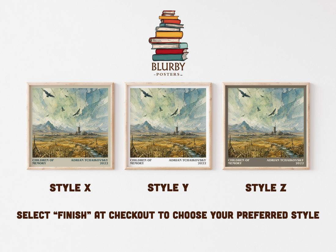 Children of Memory literary print in frame leaning in hallway – sci fi wall art (mockup)