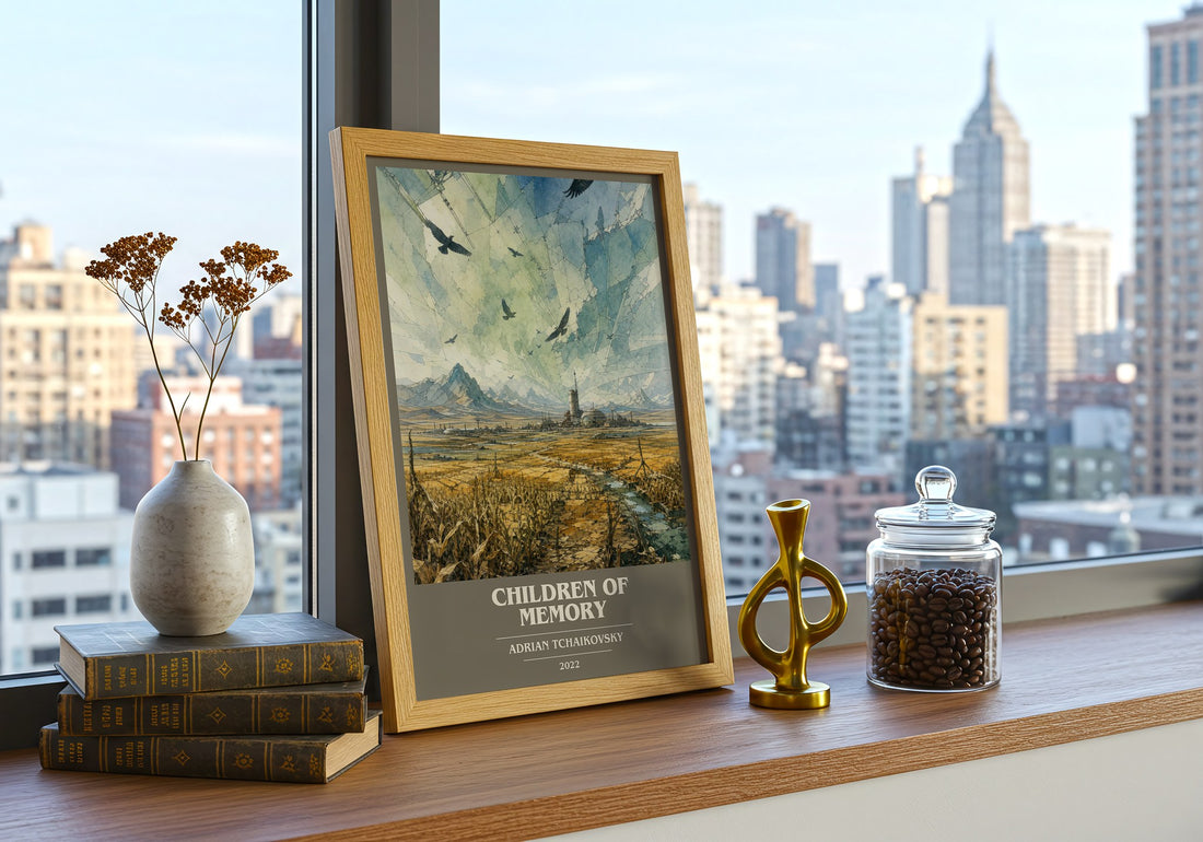 Children of Memory book cover print framed by window – literary home decor