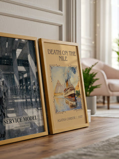 Service Model watercolour print framed by window – literary home decor