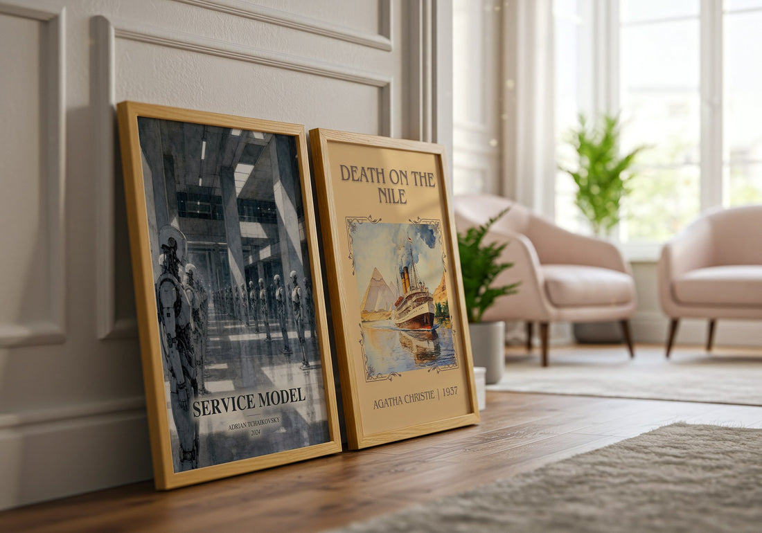 Service Model watercolour print framed by window – literary home decor
