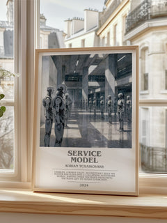 Service Model bookish poster colour and style options – Adrian Tchaikovsky book art